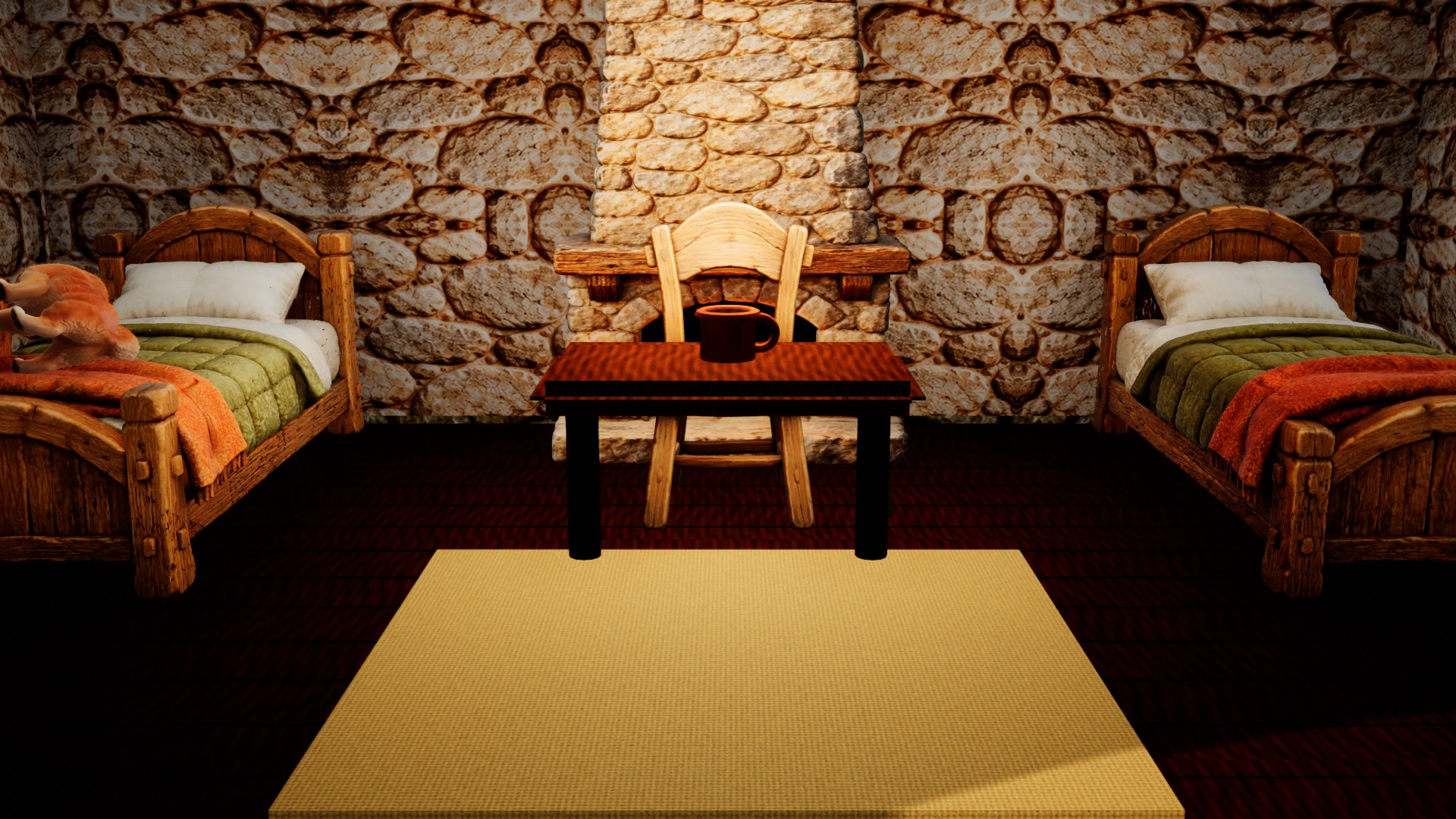 Handcrafted wooden furniture inside an Elsewhere cottage